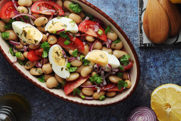 A bowl with Piyaz salad - traditional dish of Turkey	