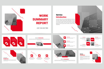 Red modern business work report slide presentation template
