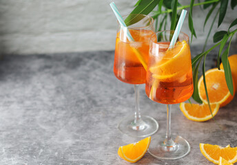 Glasses with aperol spritz cocktail