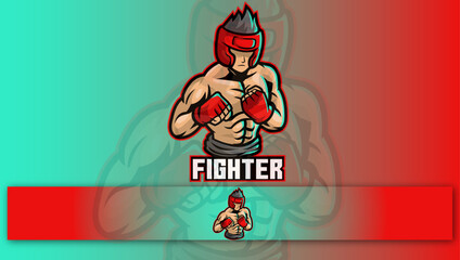 illustration of a person in a background Fighter logo gaming logo mascot logo