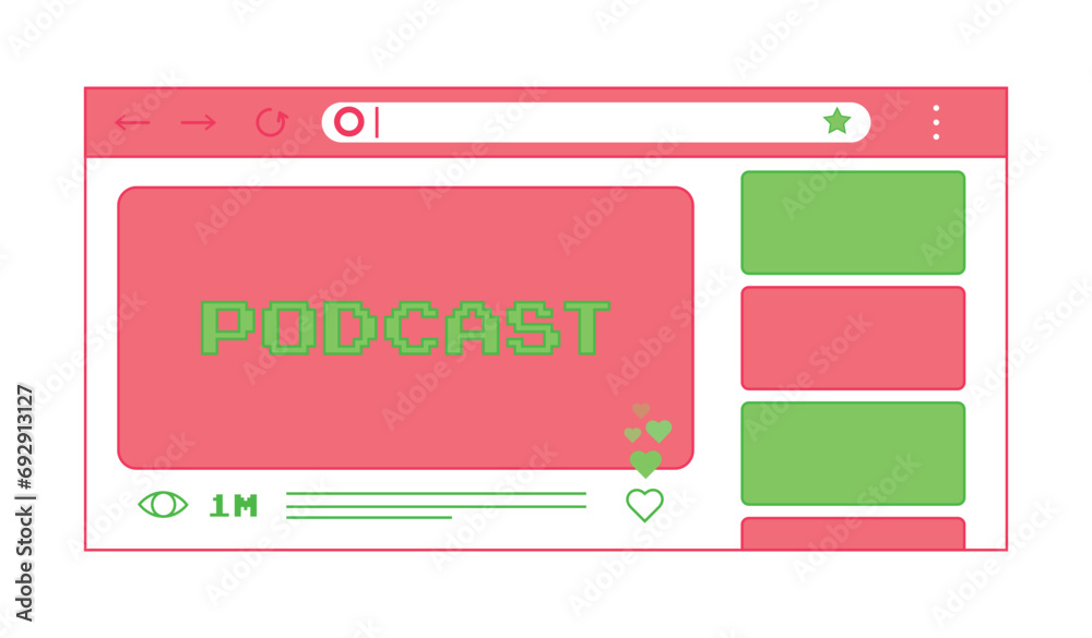 Poster web browser window with video player. view a podcast in a browser. vector illustration