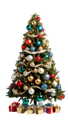 Decorated Christmas tree on a transparent background