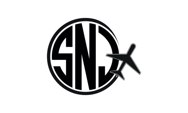 SNJ three initial letter circle tour & travel agency logo design vector template. hajj  umrah agency, abstract, wordmark, business, monogram, minimalist, brand, company, flat, tourism agency, tourist 