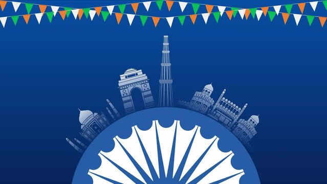 creative Happy Republic Day India, 26th January, flag flying HD quality, quality animation video, Indian Monuments and tricolour.