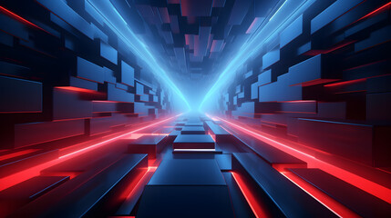 3d rendering of red and blue abstract geometric background. Scene for advertising, technology,...