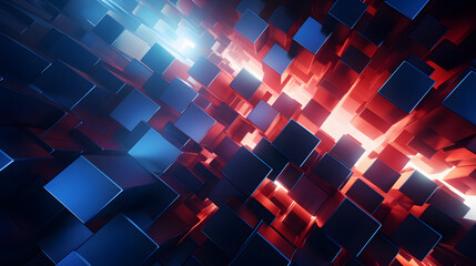 3d rendering of red and blue abstract geometric background. Scene for advertising, technology,...