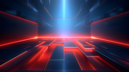 3d rendering of red and blue abstract geometric background. Scene for advertising, technology, showcase, banner, game, sport, cosmetic, business, metaverse. Sci-Fi Illustration. Product display