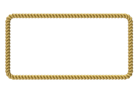 3D render ilustration. Simple rectangle frame from golden rope for element design