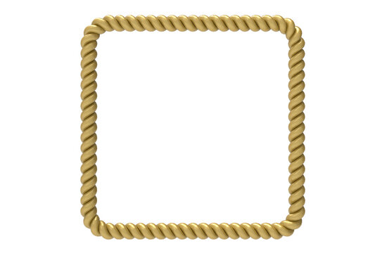 3D render ilustration. Simple square frame from golden rope for element design