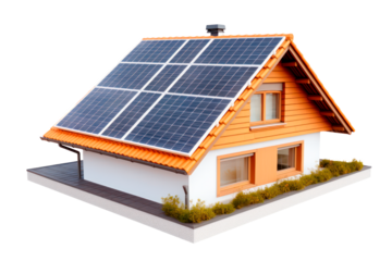 House with solar panel energy system roof. isolated on transparent background
