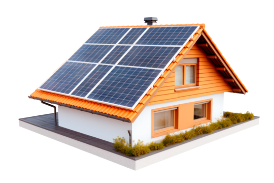 House with solar panel energy system roof. isolated on transparent background