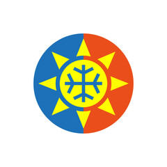 Sun and snowflake icon together and inside. Symbol of any season. All-season sign. Winter, summer and and all weather. 