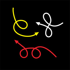 Spiral monoline tipped with arrowhead isolated on black background. Spiral monoline tipped with arrowhead isolated on black background. Can be used for symbols, design elements, icon vector illustrati