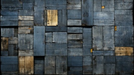Contemporary Patchwork of Reclaimed Wooden Planks in Shades of Blue and Natural Tones