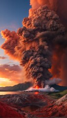 Volcano eruption. Illustration. Created with Generative AI