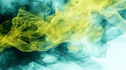 Ethereal Dance of Yellow and Blue Smoke, Intertwining Delicately in a Dreamy Abyss