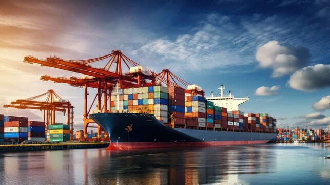 Transportation Goods Ship Cargo Illustration Logistics Freight, Export Import, Container Maritime Transportation Goods Ship Cargo