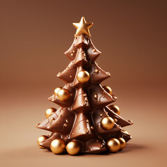3d render Christmas tree chocolate candy isolated on brown background
