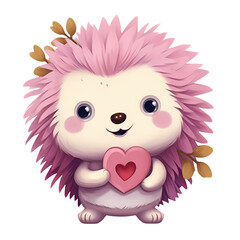 Cute Hedgehog Pink Valentine Clipart Illustration