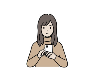 スマートフォンを使う若い女性のイラスト