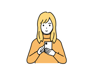 スマートフォンを使う若い女性のイラスト