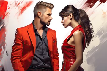 Foto op Canvas other each looking woman man fashion casual male guy boy girl young female model attire dress suit shirt smart white pose look coiffure hair style latin attractive brunette make-up make up beauty © sandra