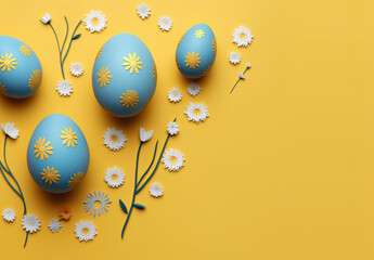 Obraz na płótnie Canvas Colorful easter background with painted and decorated easter eggs and copy space