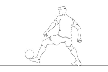 A football player runs along a football field with a ball. Football game. One continuous line...