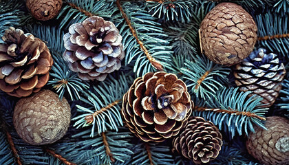 A Christmas and Winter Backdrop in Earthy Forest Hues. Close-Up View