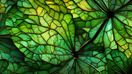 Stained glass window background with colorful Leaf and Flower abstract. - obrazy, fototapety, plakaty