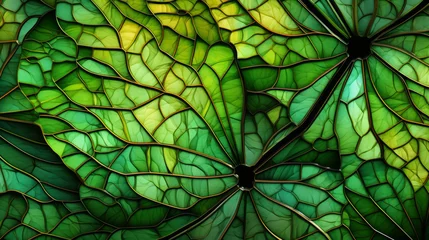 Papier Peint photo Lavable Coloré Stained glass window background with colorful Leaf and Flower abstract.