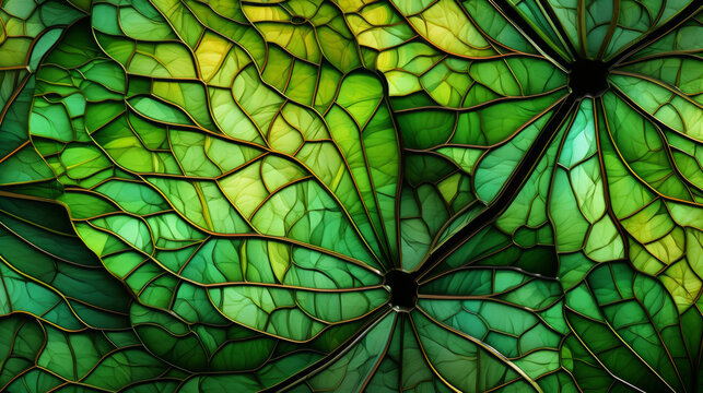 Stained glass window background with colorful Leaf and Flower abstract.