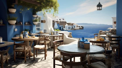 Poster Traditional Greek Dishes Amidst Coastal Charm at Quaint Tavernas by the Beach © Magenta Dream