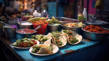 Mexican Taco Delights, A Flavorful Journey Through Vibrant Street Food - obrazy, fototapety, plakaty