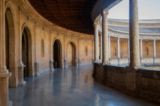 Inside the renaissance Palace of Charles V in Granada, southern Spain in the Alhambra complex