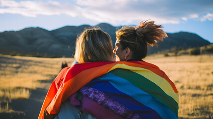 LGBTQ+ couple sitting together with love for each other even though it's not valentine's day. Ai generate.