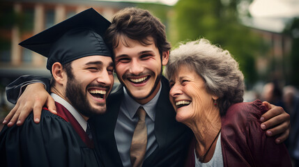 Fototapeta premium A family who is proud of their son who graduated with a bachelor's degree. Ai generate.
