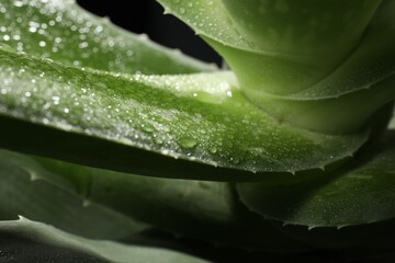 Obraz premium Green aloe vera plant with water drops, closeup