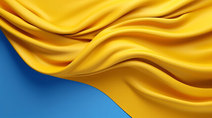 3d render folded cloth yellow drapery isolated on blue background