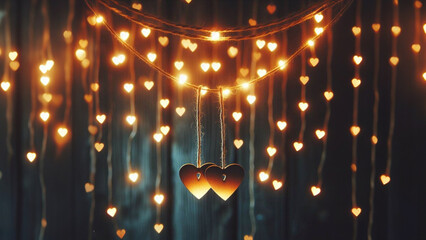 a string of hearts hanging from a string, a stock photo , shutterstock contest winner, romanticism, stockphoto, stock photo, glowing lights