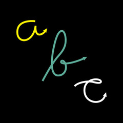 Draw the letters a, b, c in monoline style, the ends are arrowheads. 