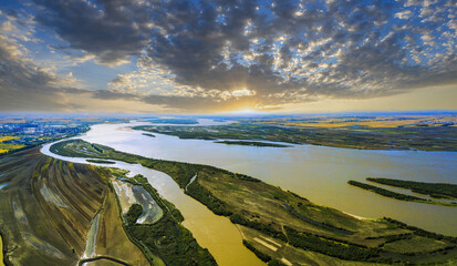 Aerial photography of autumn scenery in the Huachuan section of the Songhua River - 692933356