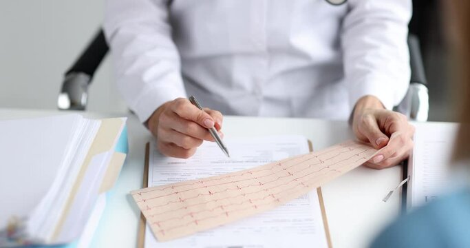 Cardiologist examines patient electrocardiogram. Diagnosis and treatment of cardiovascular disease concept