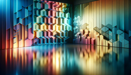 Modern Geometric: Abstract Patterned Wall and Glossy Floor for Vibrant Displays