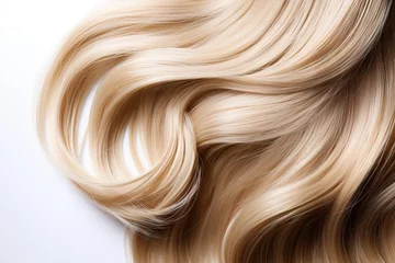 Fotobehang closeup lock Blonde white isolated hair Blond curl colours wavy smooth long natural colouring concept wellness yellow bright luxury clean shampoo female fashion wave styling fair healthy shiny care © sandra
