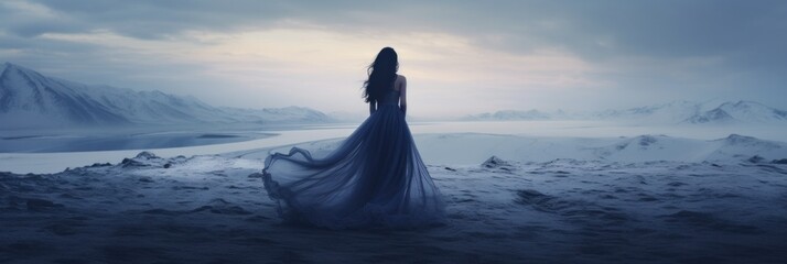 Boho Woman in Ethereal Desert at Twilight