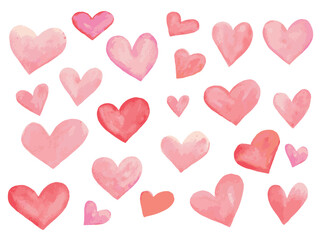 Drawn watercolor hearts. Valentine's Day. February 14th. The winter holidays. February. Law of couples.  Set of hearts for decoration. Love. Watercolor. Texture.	