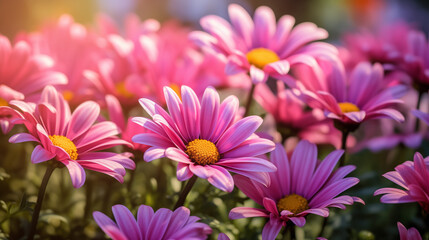 Radiant pink daisies in soft sunlight © thodonal