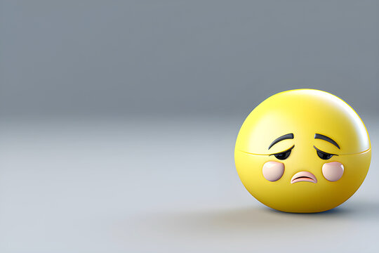 Yellow 3d ball with sad expression imoji. Generative AI
