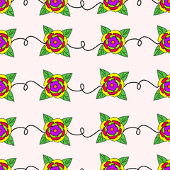 Flower seamless pattern illustration, Vector fabric pattern illustration light pink background abstract flower patterns cute vertical green pastel color.